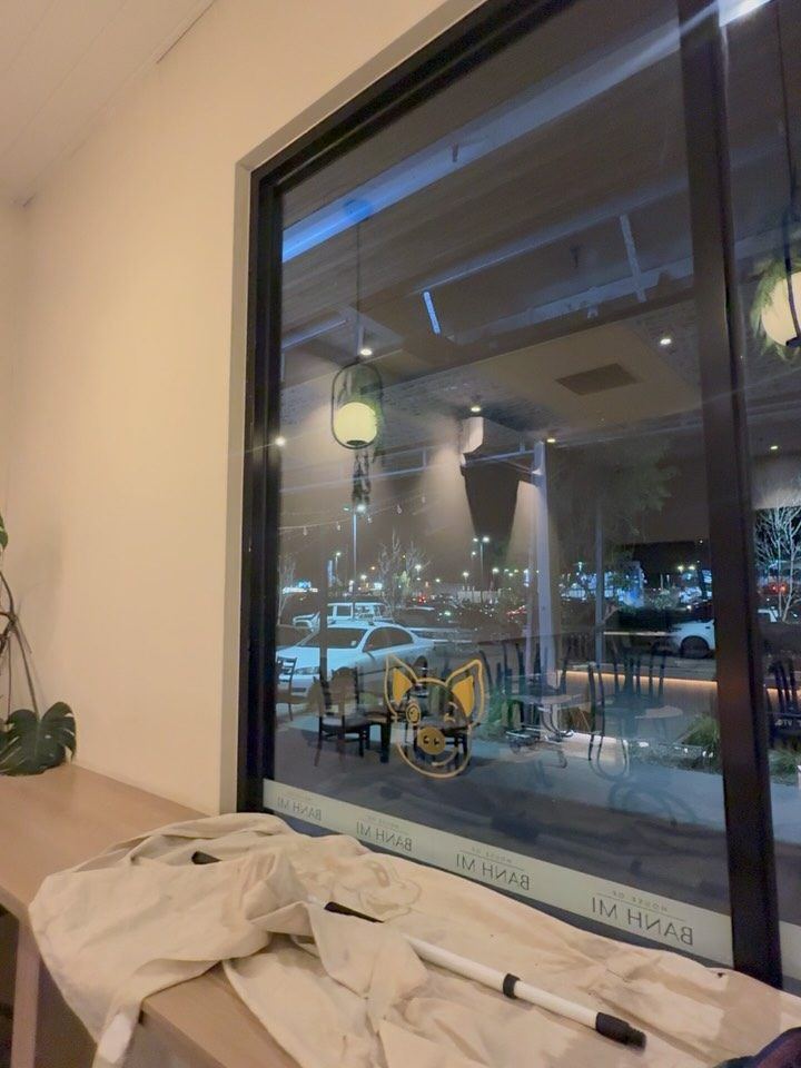 Banh mi shop window cleaned from the inside